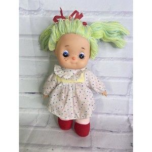 VTG Dan Brechner Plush Girl Doll Vinyl Face Yellow Blue Yarn Hair Stuffed Toy